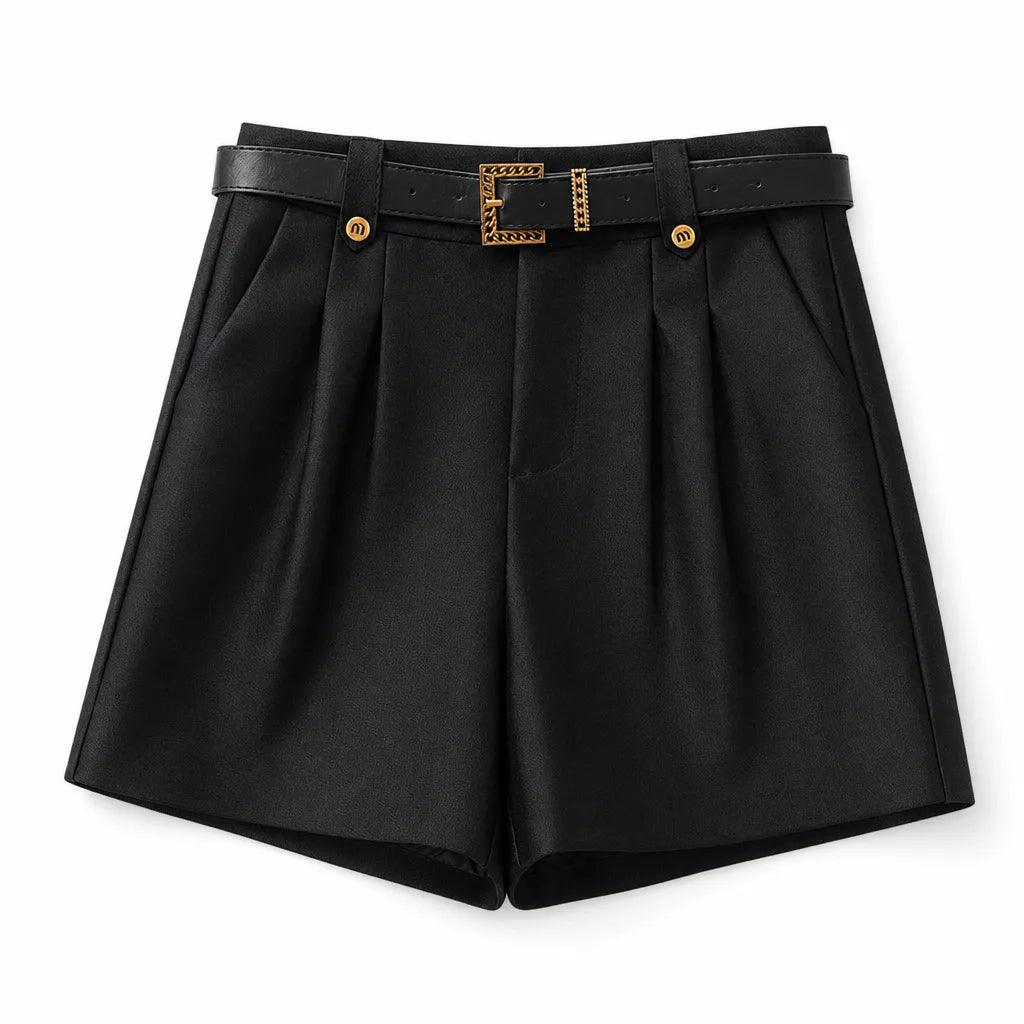 Madeline High Waist Shorts - Color:Black;Size:XS