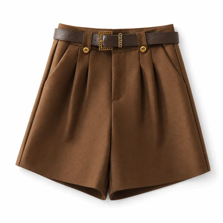 Madeline High Waist Shorts - Color:Brown;Size:XS