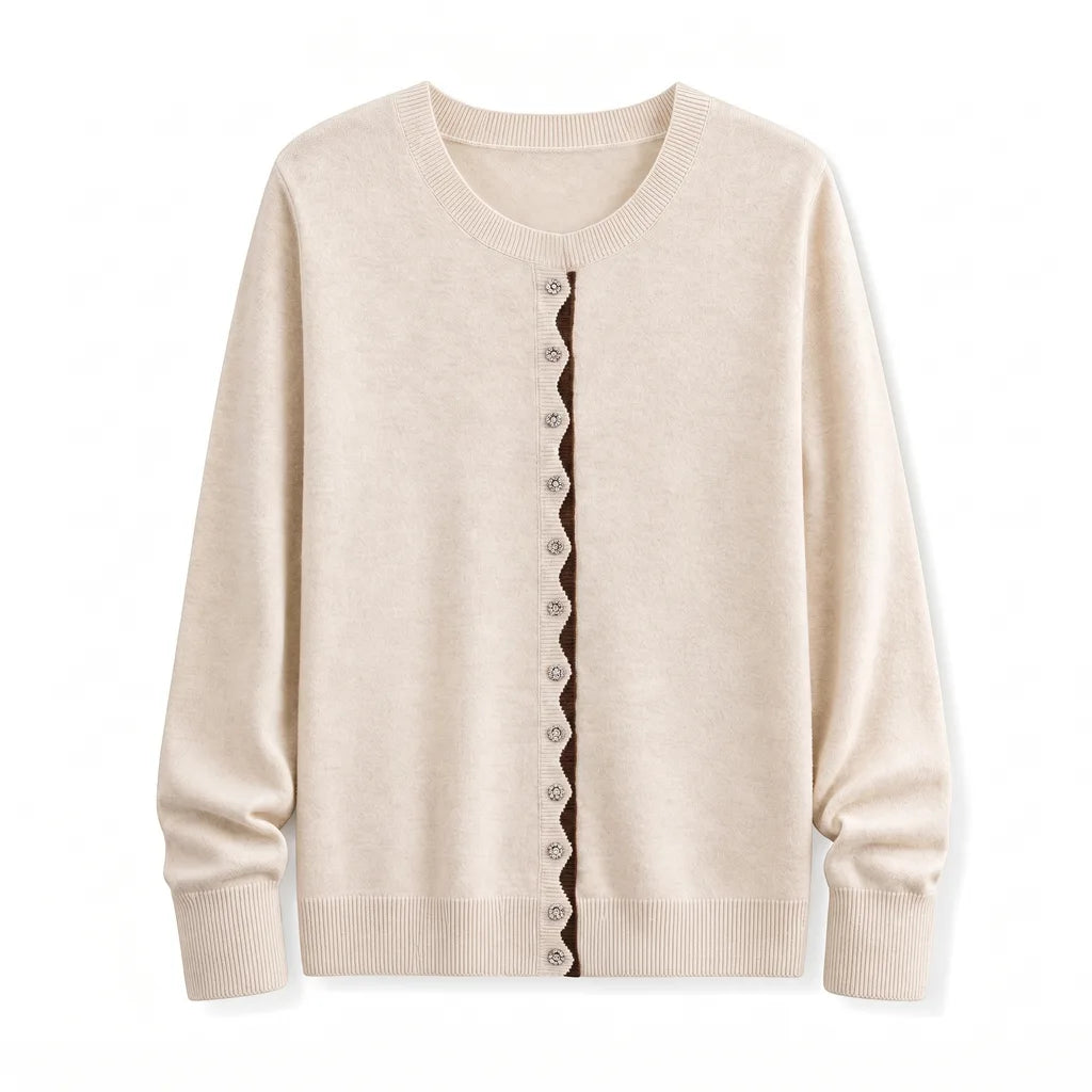 Madeline Panelled Knit Top - Color:Beige;Size:L