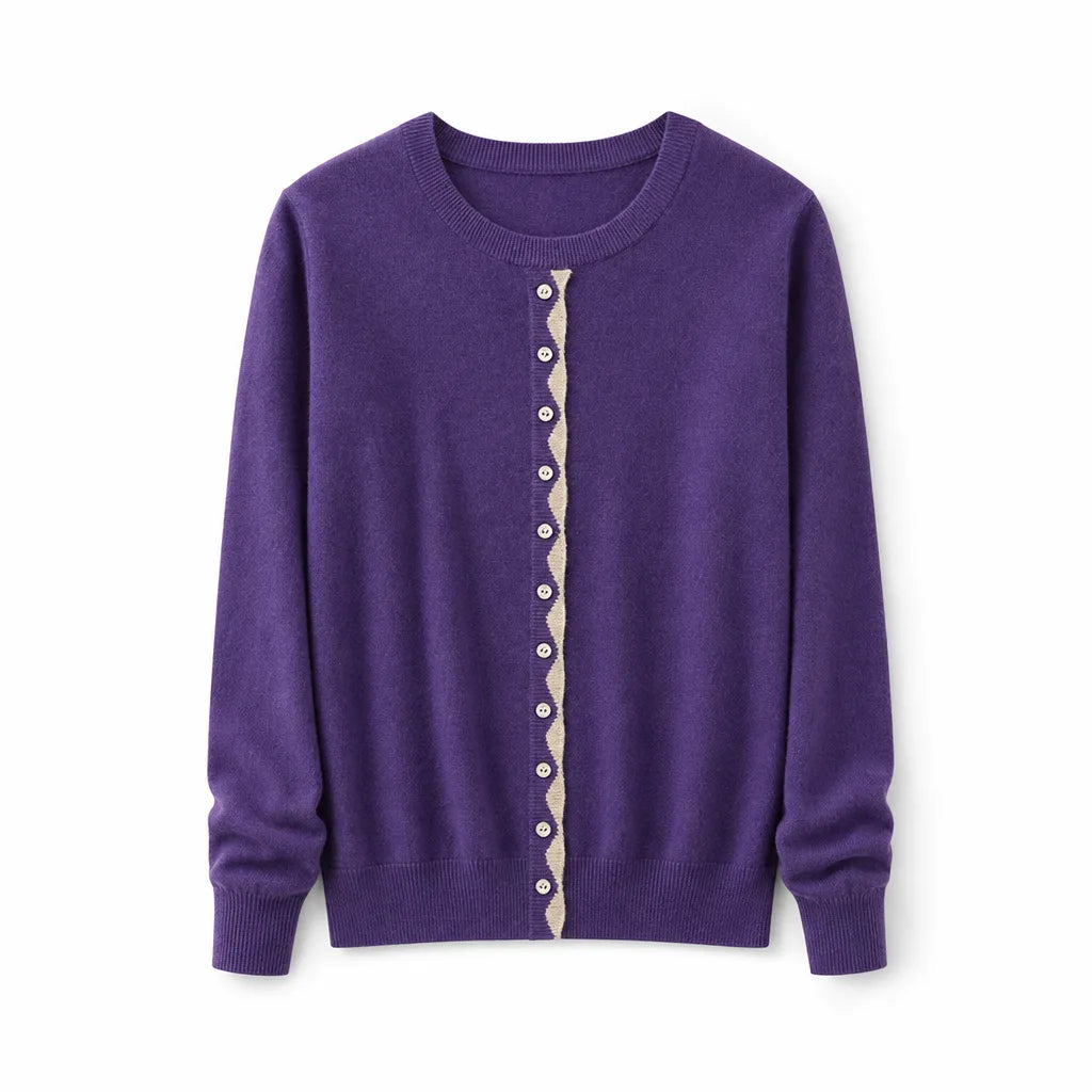 Madeline Panelled Knit Top - Color:Purple;Size:L