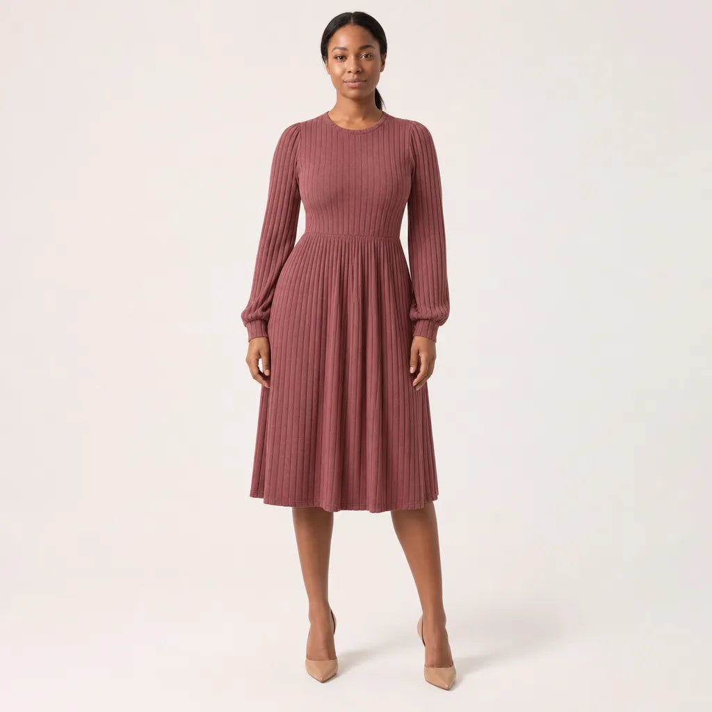 Women's Red Burgess Ribbed Knit Dress