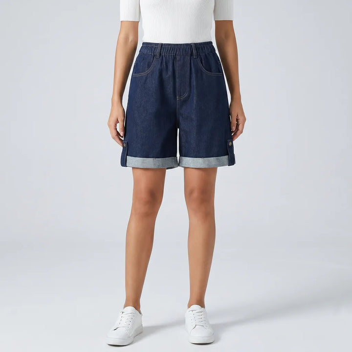 Women's Blue Thatcher High-Rise Wide-Leg Shorts