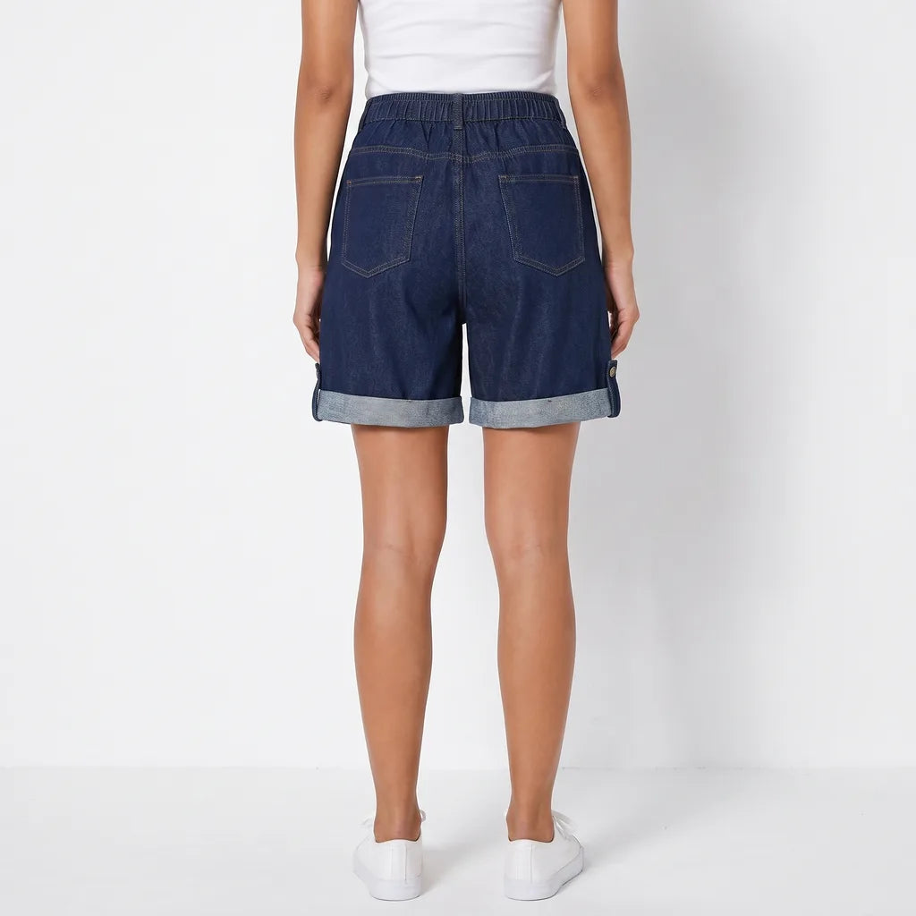 Women's Blue Thatcher High-Rise Wide-Leg Shorts