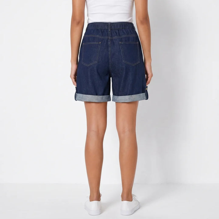 Women's Blue Thatcher High-Rise Wide-Leg Shorts