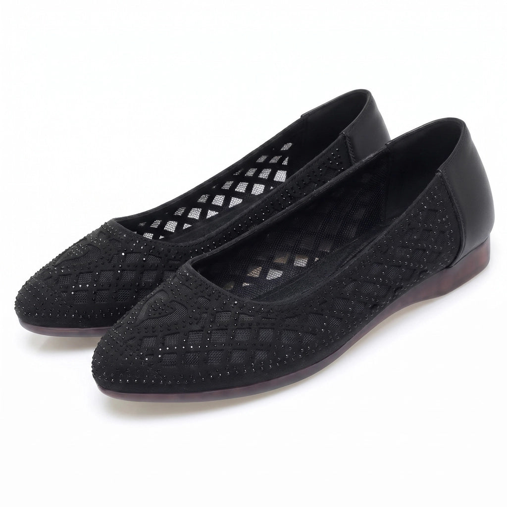 Maria Rhinestone Ballet Flats - Color:Black;Size:35