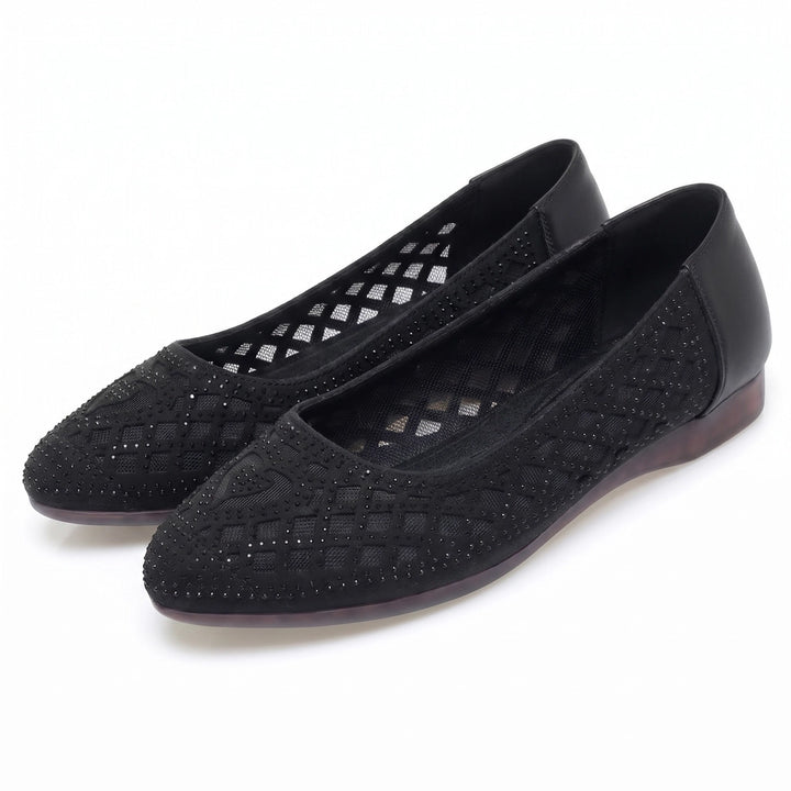 Maria Rhinestone Ballet Flats - Color:Black;Size:35