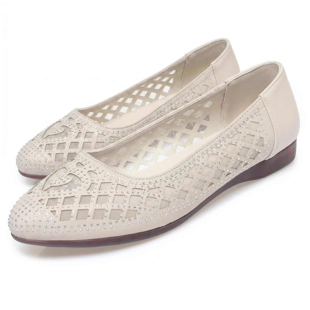Maria Rhinestone Ballet Flats - Color:Cream;Size:35