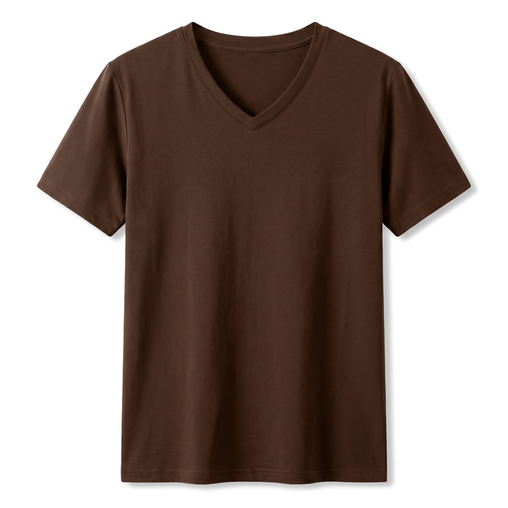 Mason Cotton V-Neck T-Shirt - Color:Coffee;Size:S