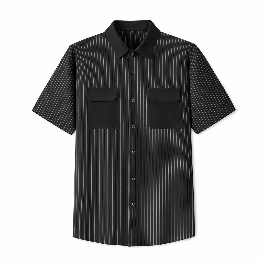 Men's Black Ronan Striped Short Sleeve Shirt