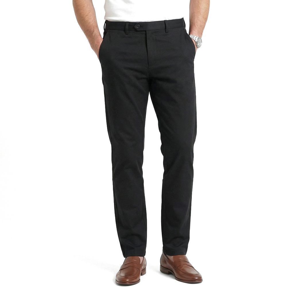 Mid-weight Black Harrison Cotton Straight Trousers 4