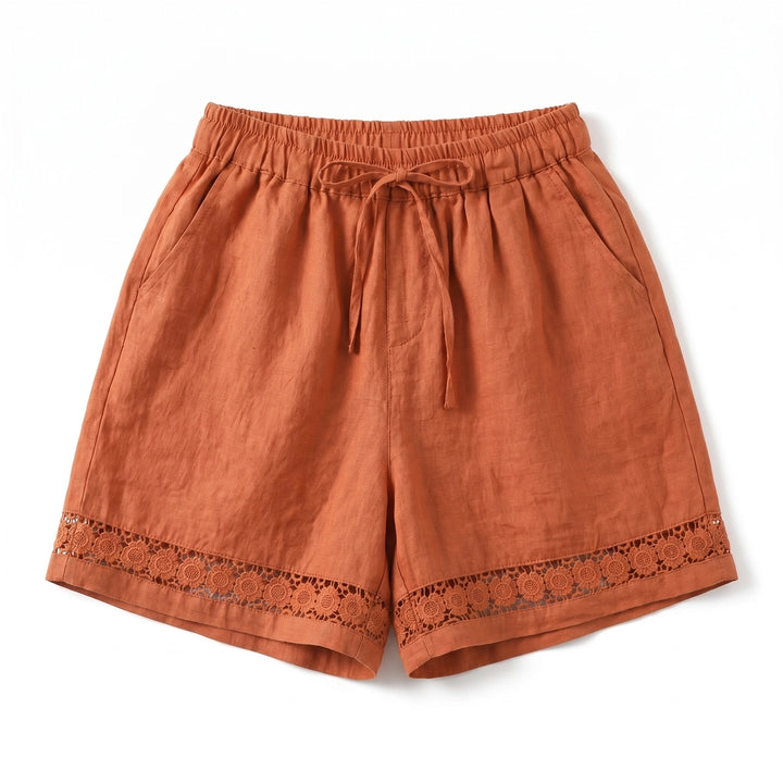 Mira Linen Shorts - Color:Orange;Size:S