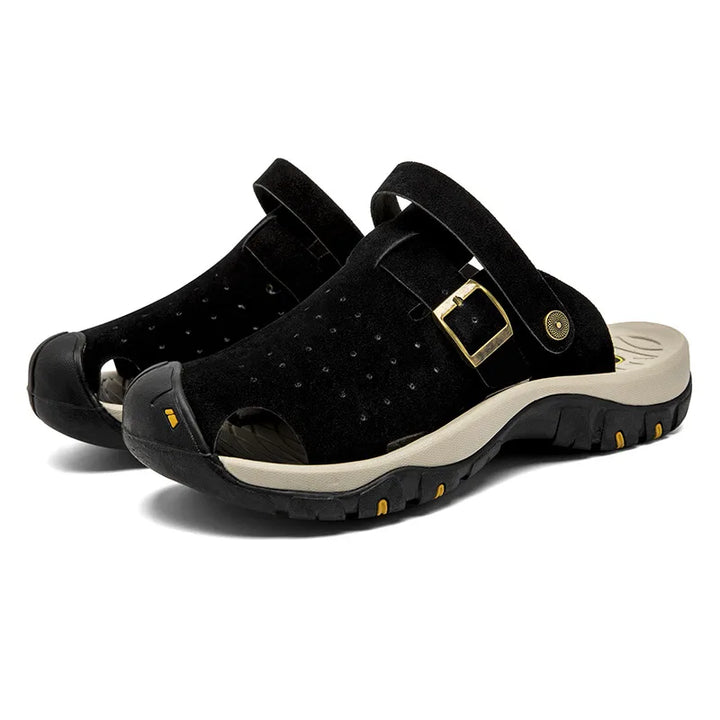 Mustang Leather Trail Slides - Color:Black;Size:38