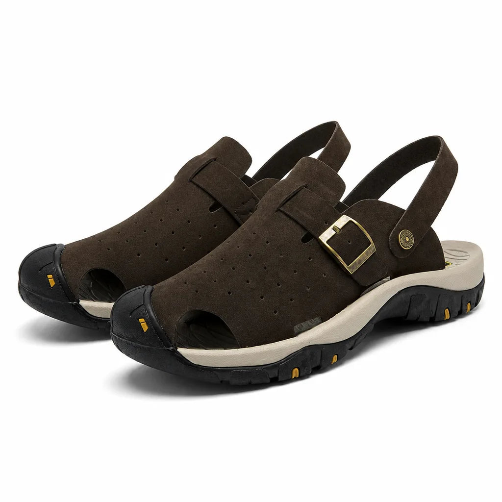 Mustang Leather Trail Slides - Color:Brown;Size:38
