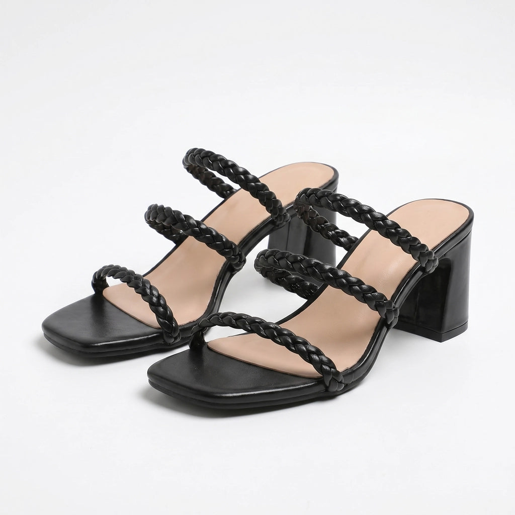 Nadia Woven Block Mules - Color:Black;Size:35