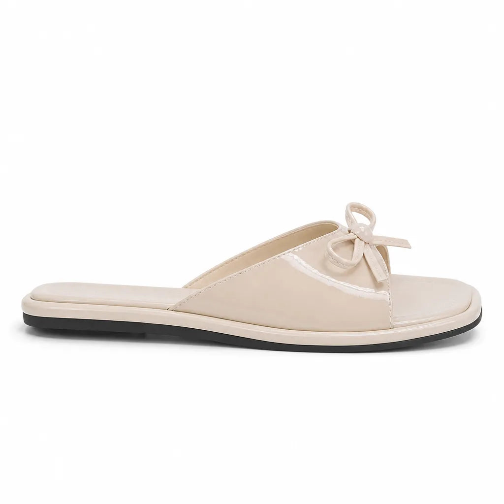 Women's White Vera Bow Flat Slides