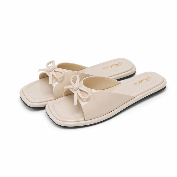 Naomi Bow Flat Slides - Color:White;Size:36-37