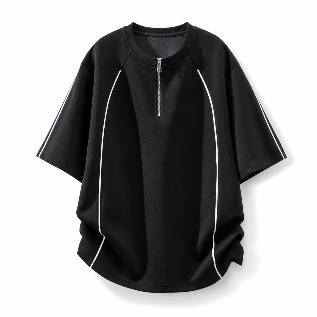 Naomi Cotton Half-Zip T-Shirt - Color:Black;Size:S