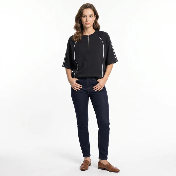 Men's Black Vivienne Cotton Half-Zip T-Shirt