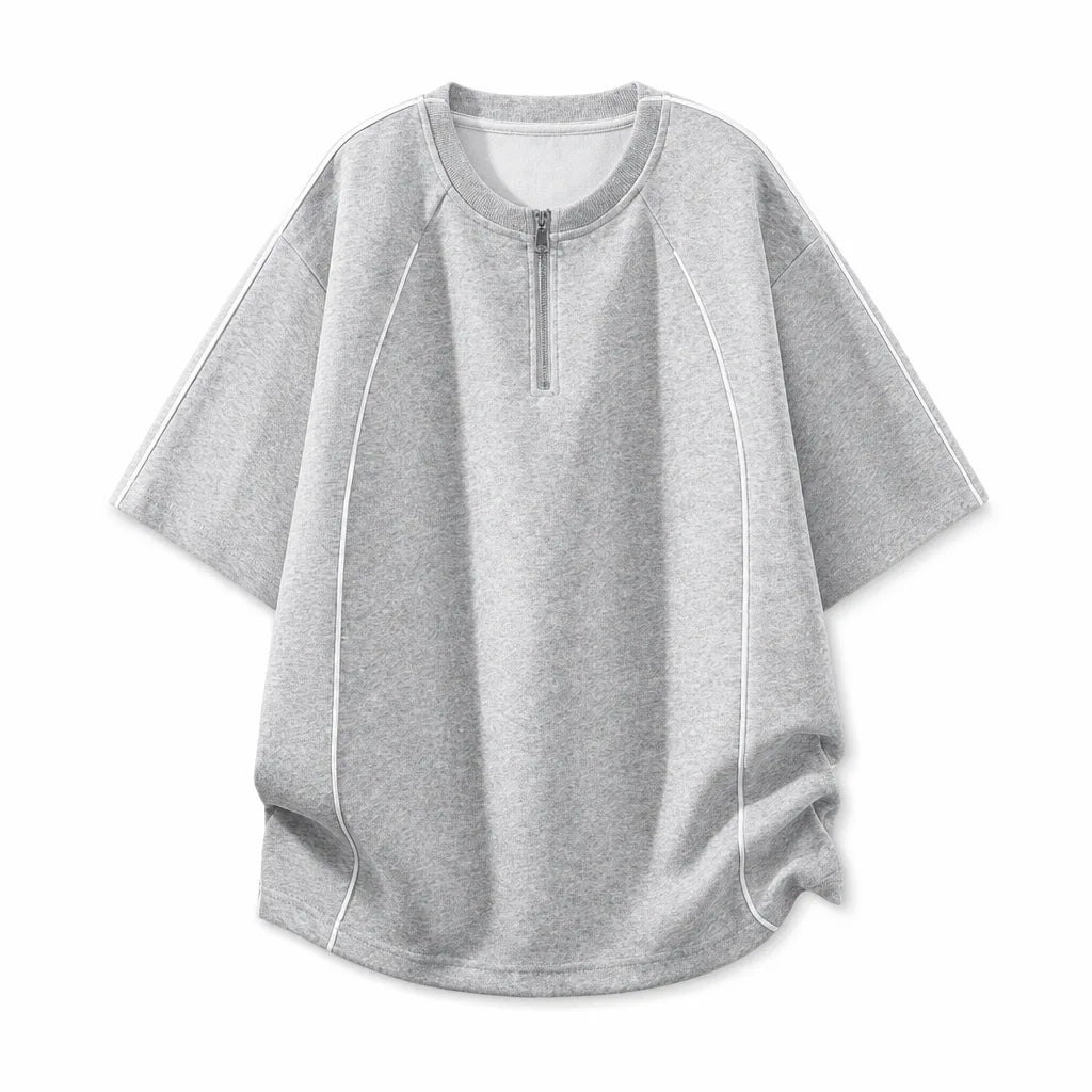 Naomi Cotton Half-Zip T-Shirt - Color:Gray;Size:S