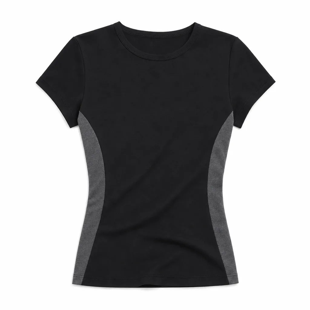 Natalie Round Neckline T-Shirt - Color:Black;Size:XS