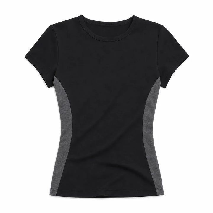 Natalie Round Neckline T-Shirt - Color:Black;Size:XS