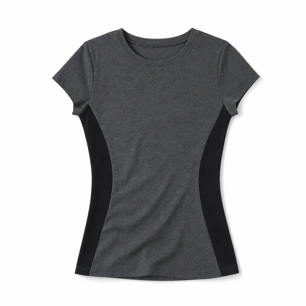 Natalie Round Neckline T-Shirt - Color:Gray;Size:XS