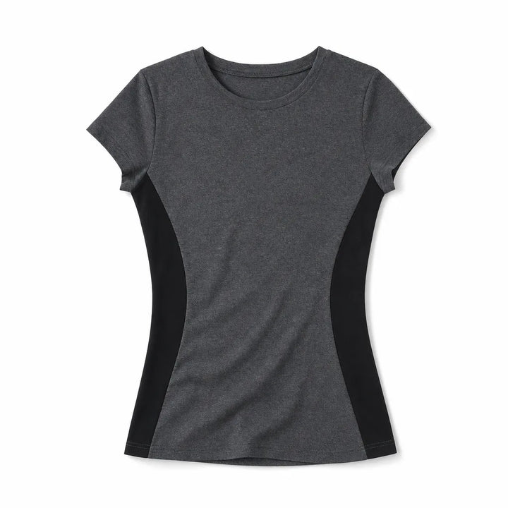 Natalie Round Neckline T-Shirt - Color:Gray;Size:XS