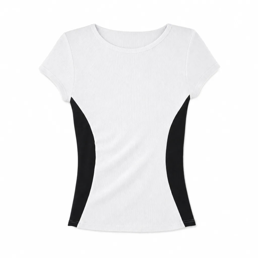 Natalie Round Neckline T-Shirt - Color:White;Size:XS