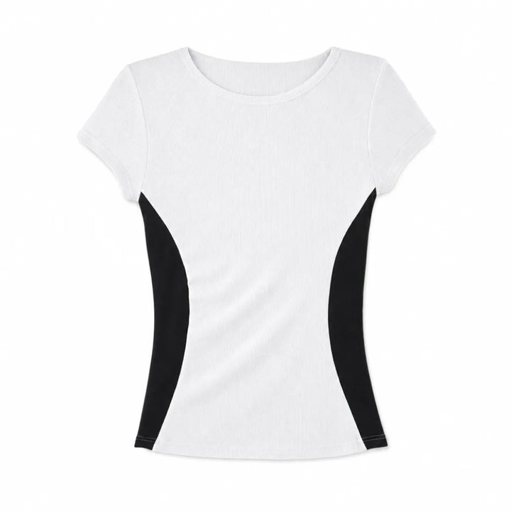 Natalie Round Neckline T-Shirt - Color:White;Size:XS