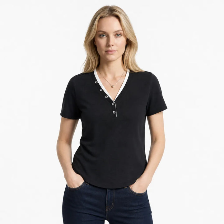 Women's Grimshaw V-Neck Contrast Button Tee