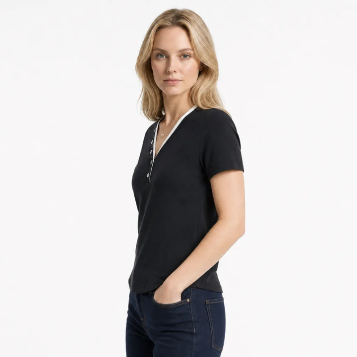 Women's Grimshaw V-Neck Contrast Button Tee
