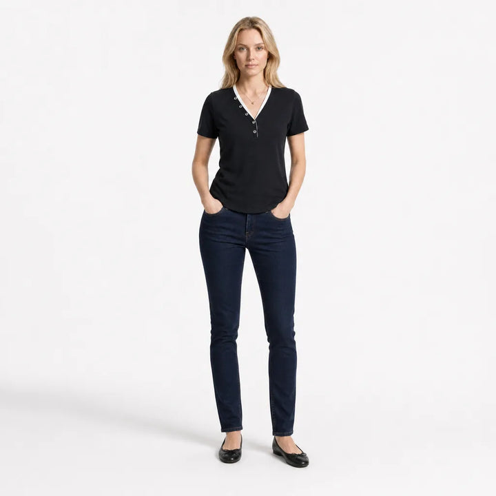 Women's Grimshaw V-Neck Contrast Button Tee