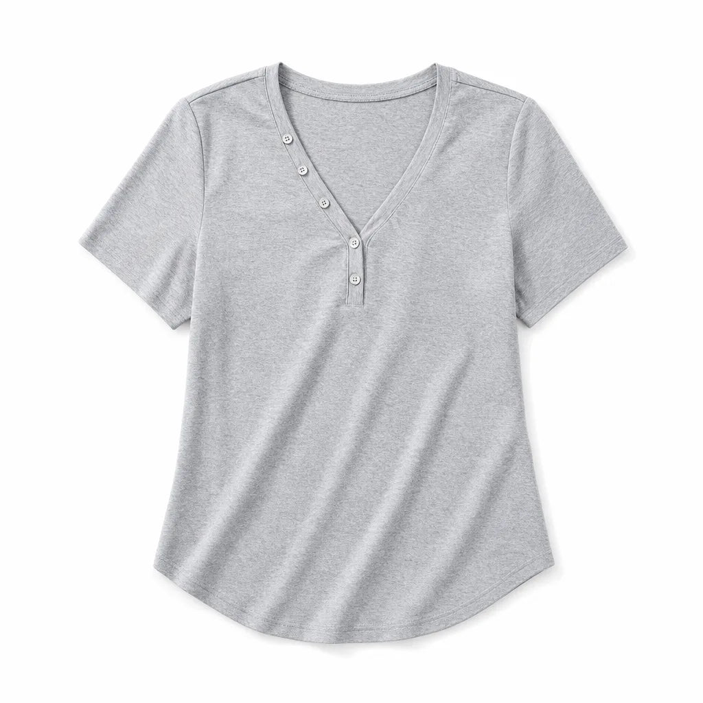 Women's Gray Grimshaw V-Neck Contrast Button Tee