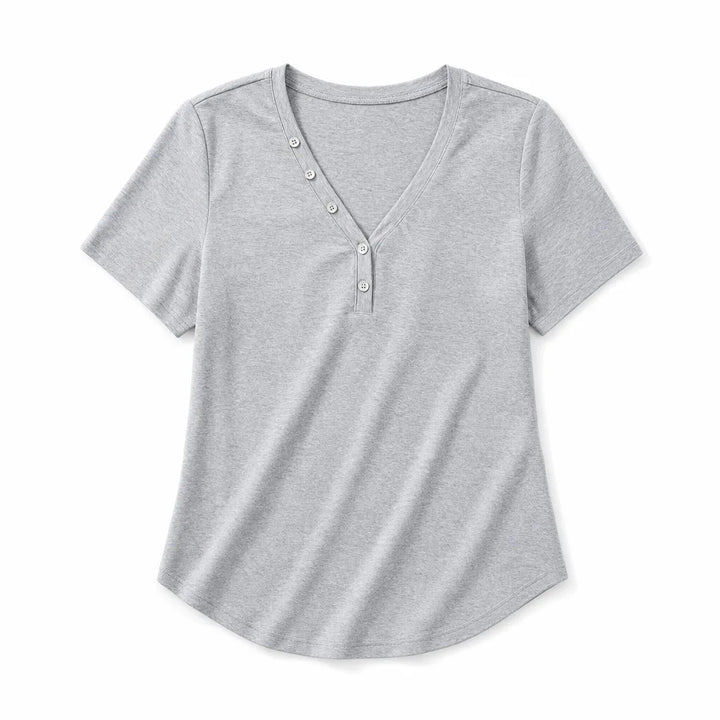 Women's Gray Grimshaw V-Neck Contrast Button Tee