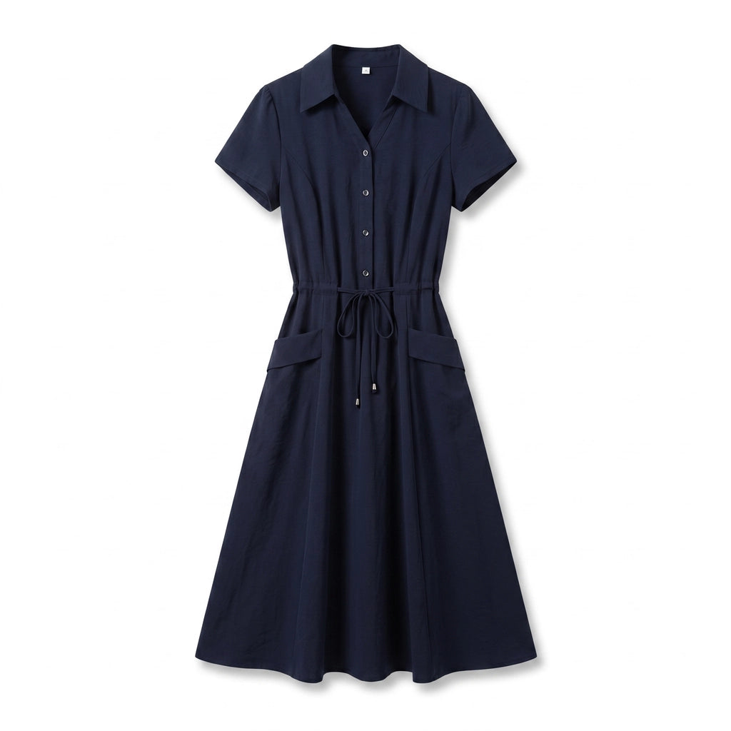 Ariella V-Neck Mixi Dress - Color:Navy;Size:L
