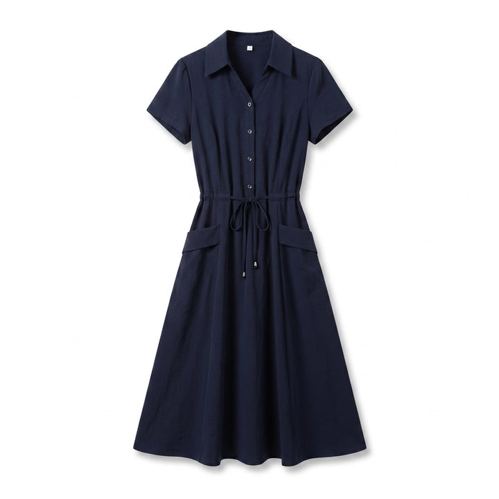 Ariella V-Neck Mixi Dress - Color:Navy;Size:L
