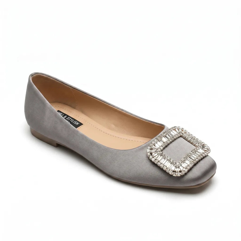 Gray Aria Satin Square-Toe Flats 2