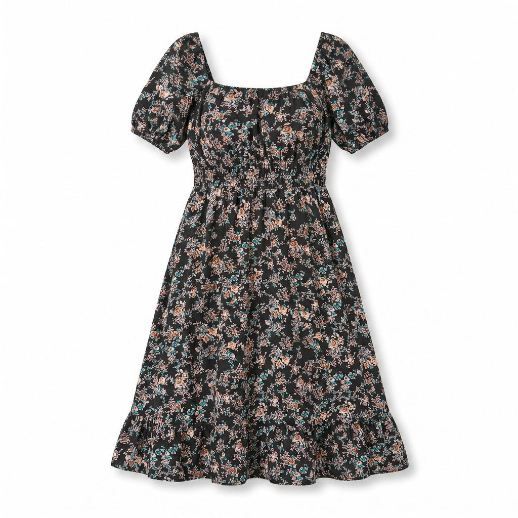 Nina Floral A-Line Dress - Color:Black Floral;Size:XS