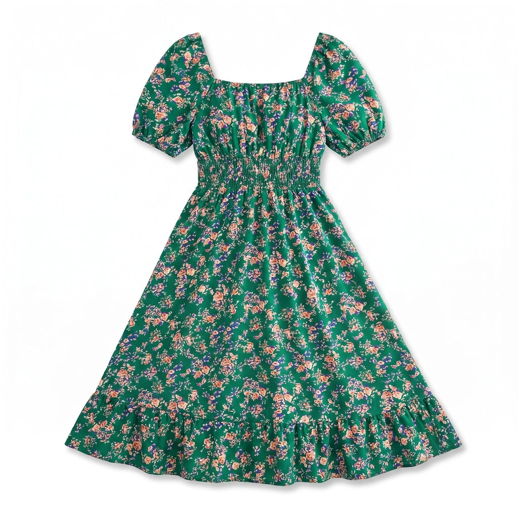 Nina Floral A-Line Dress - Color:Green Floral;Size:XS
