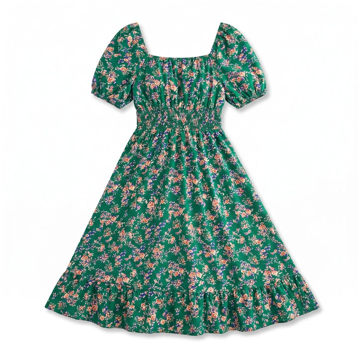 Nina Floral A-Line Dress - Color:Green Floral;Size:XS