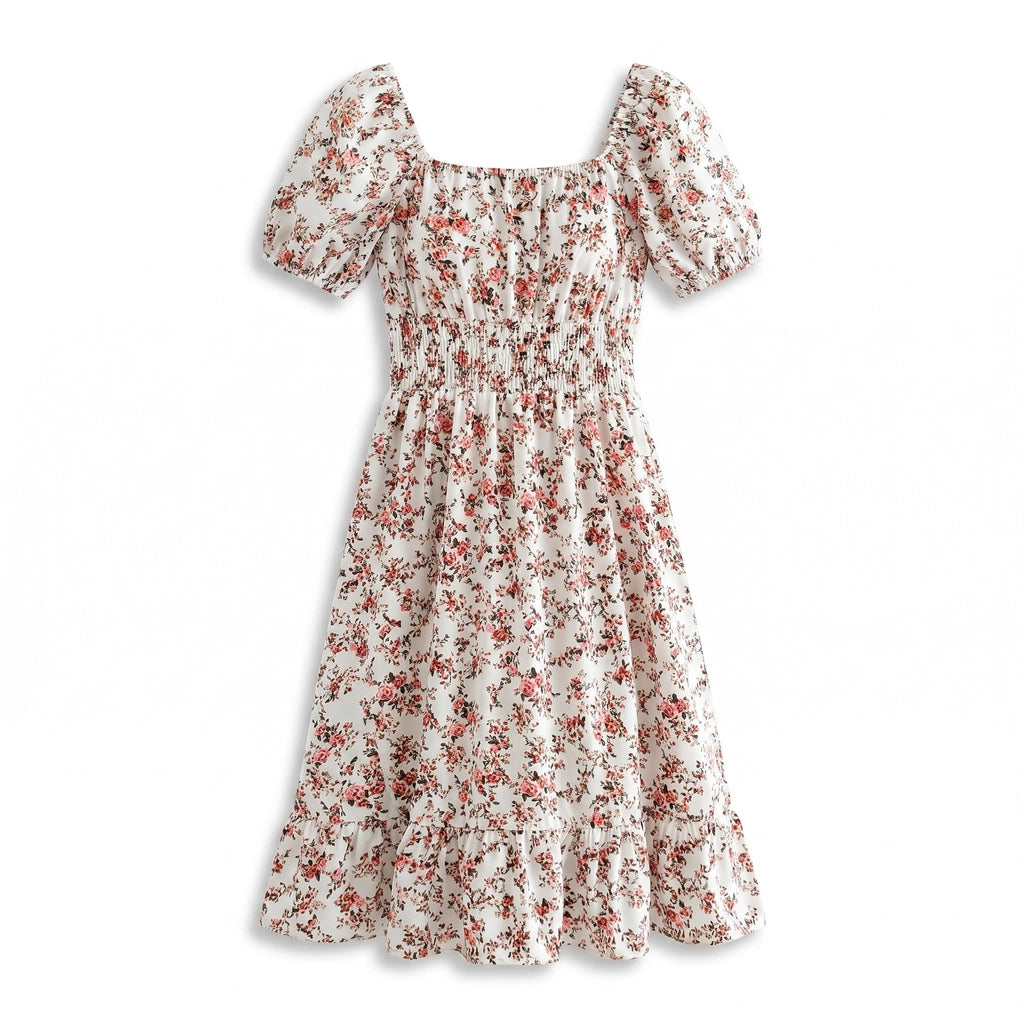 Nina Floral A-Line Dress - Color:White Floral;Size:XS