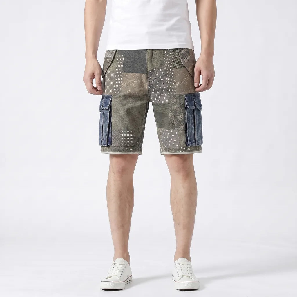 Blue Aria Printed Cotton Denim Shorts 5
