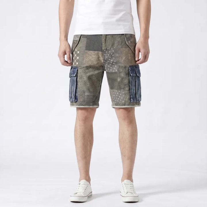 Blue Aria Printed Cotton Denim Shorts 5