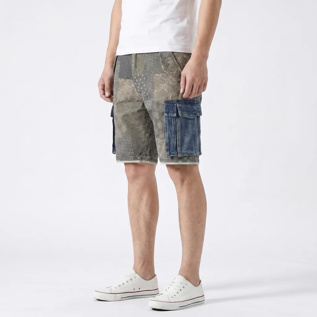 Blue Aria Printed Cotton Denim Shorts 9