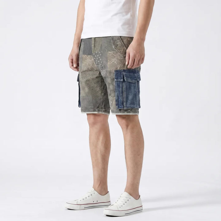 Blue Aria Printed Cotton Denim Shorts 9