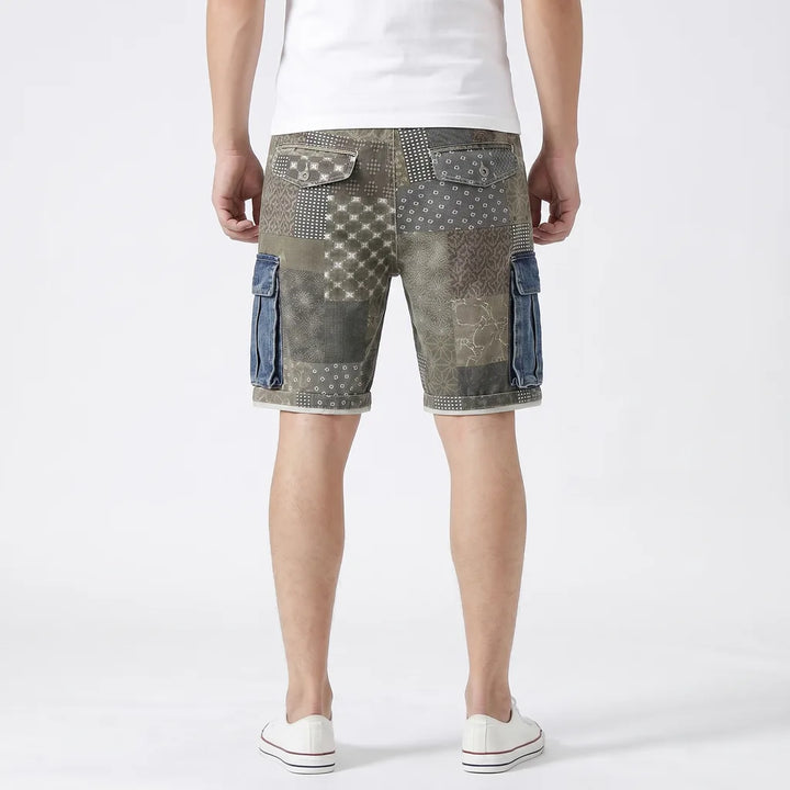 Blue Aria Printed Cotton Denim Shorts 10