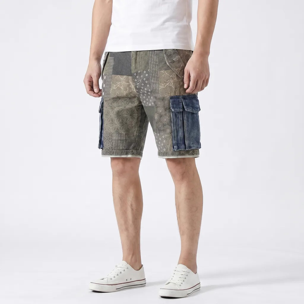 Blue Aria Printed Cotton Denim Shorts 10