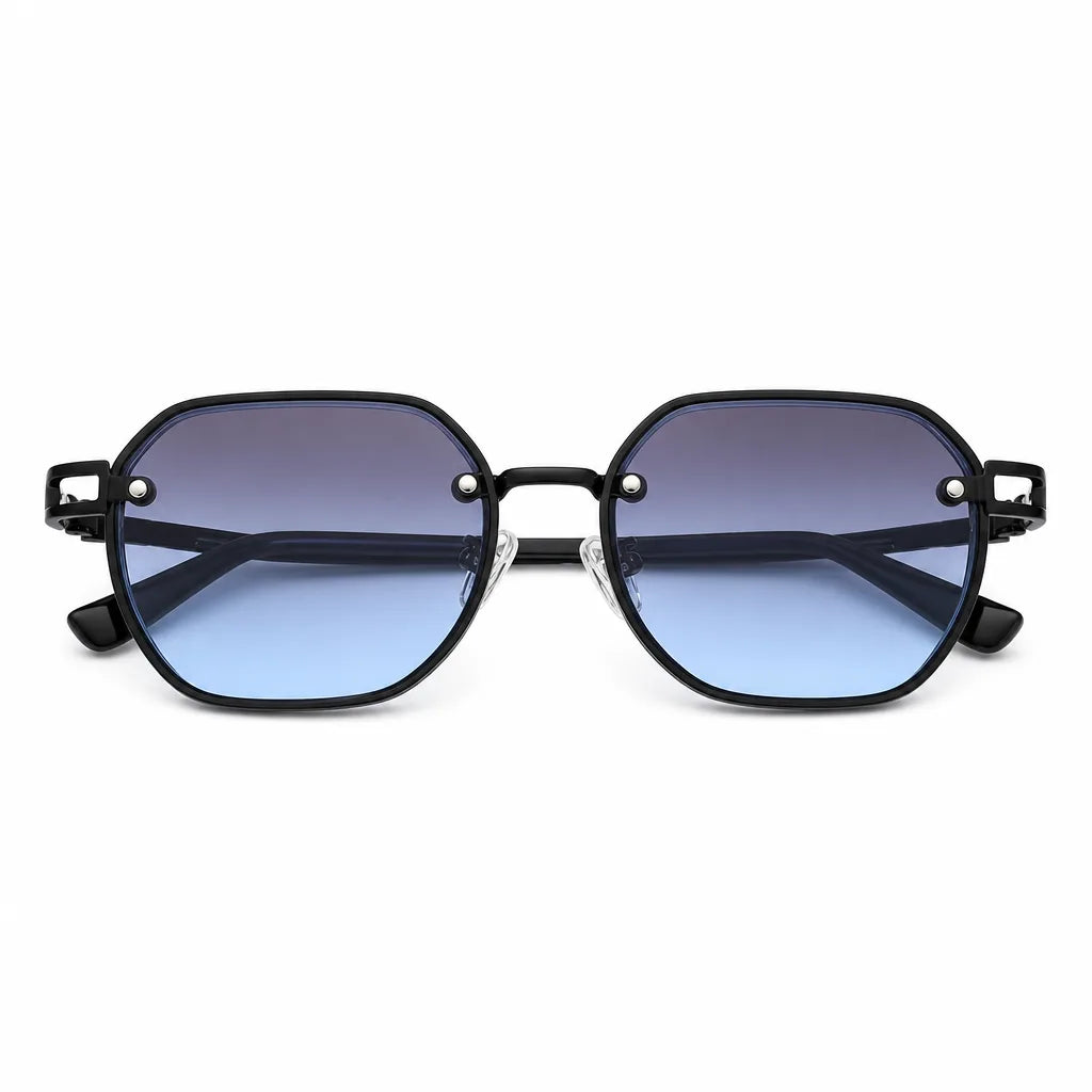 Men's Black frame with gray blue lenses Kellogg Oval Frame Shades