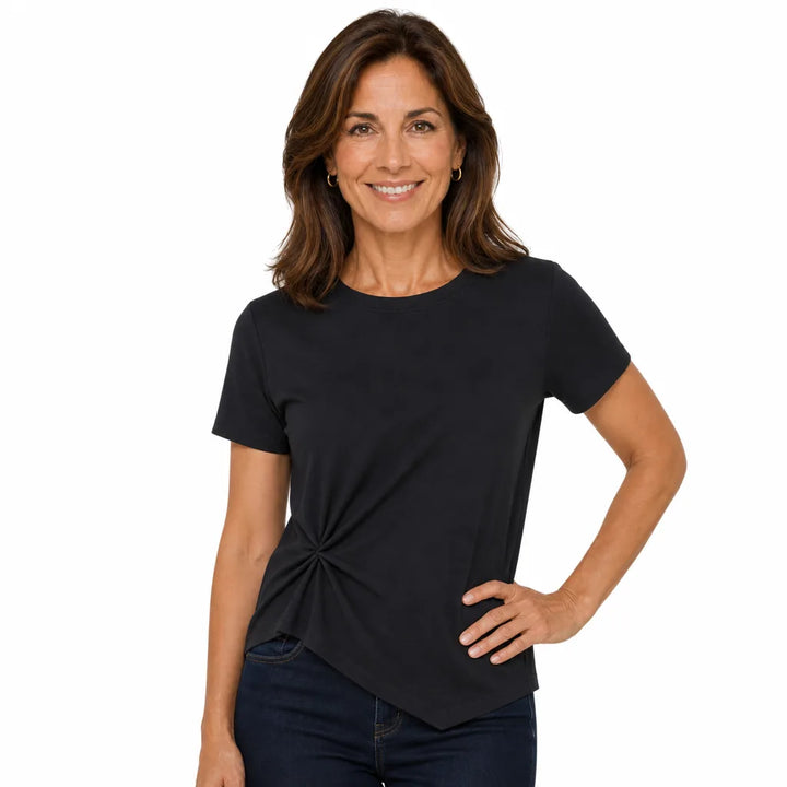 Women's Black Nora Knot Front Crop Tee