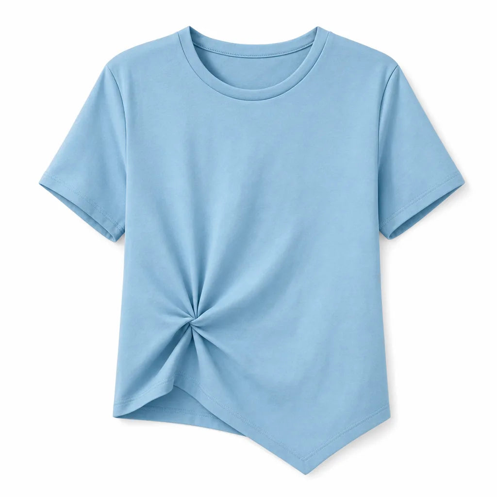Nora Knot Front Tee - Color:Blue;Size:S